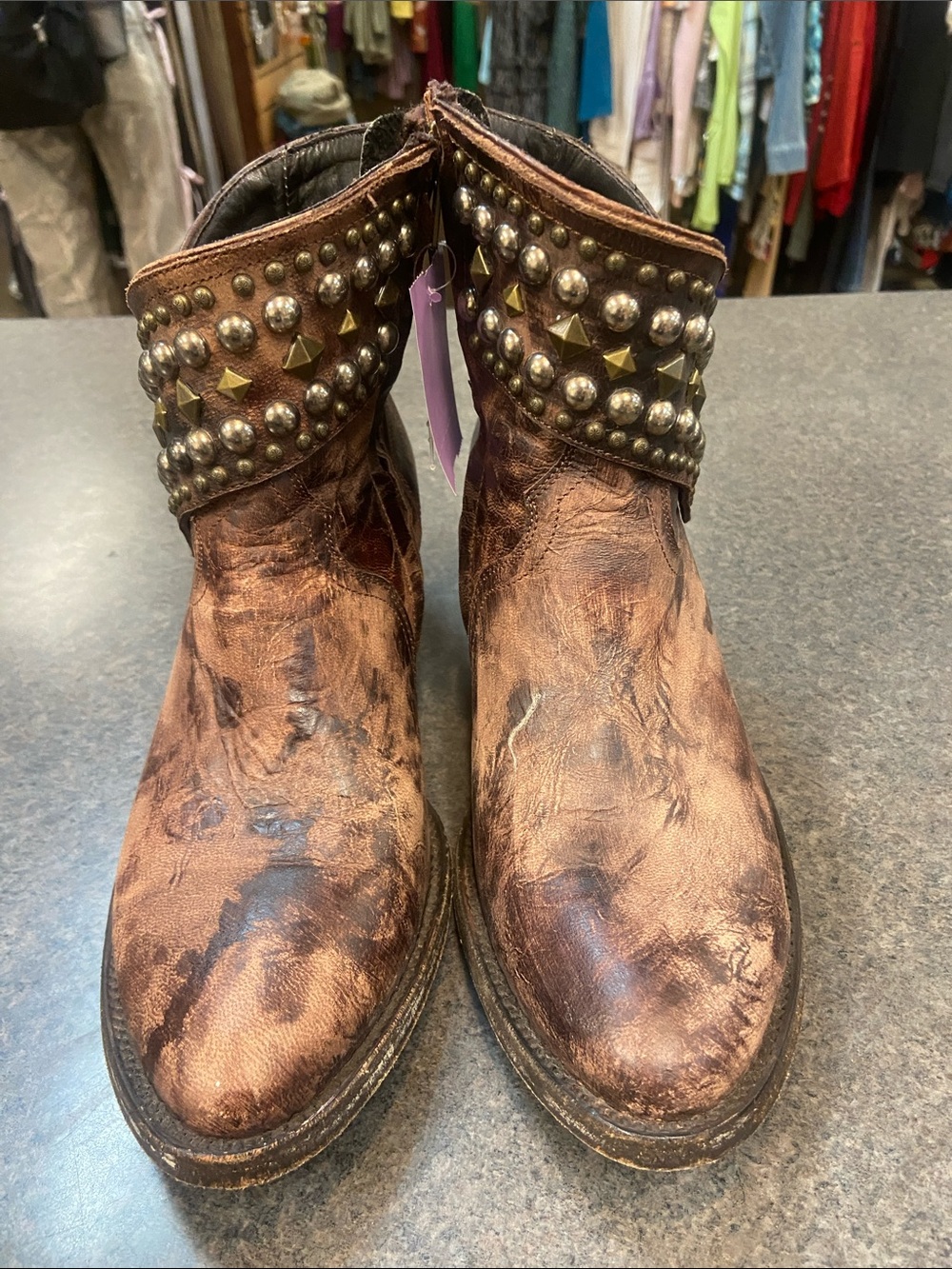 Old Gringo Copper Brown Studded Leather Ankle Boots - Women